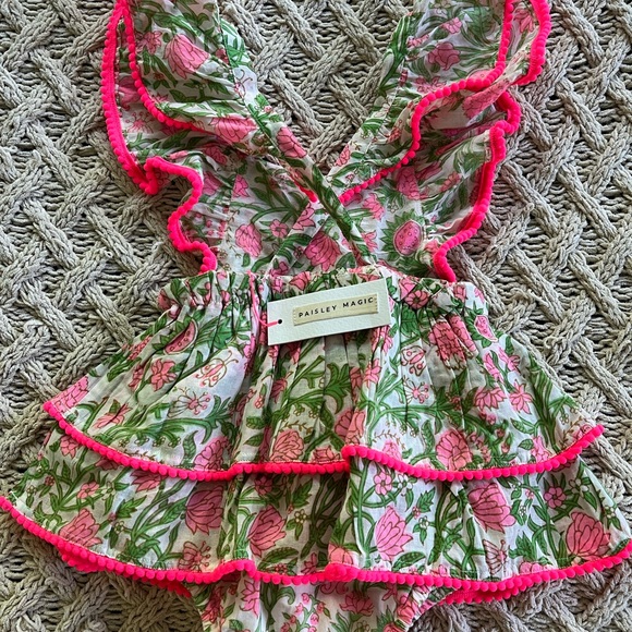 New Paisley Magic Pink Floral Romper Bubble Outfit Neon pink Trim size 2 - Picture 11 of 14